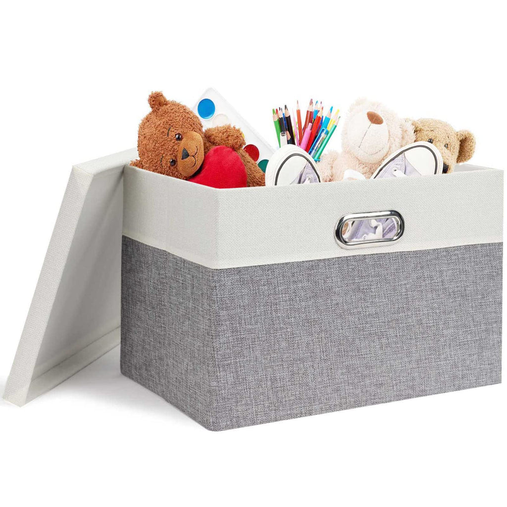 Febzoce Foldable Fabric Storage Bins with Lids - 3 Pack Extra Large Grey