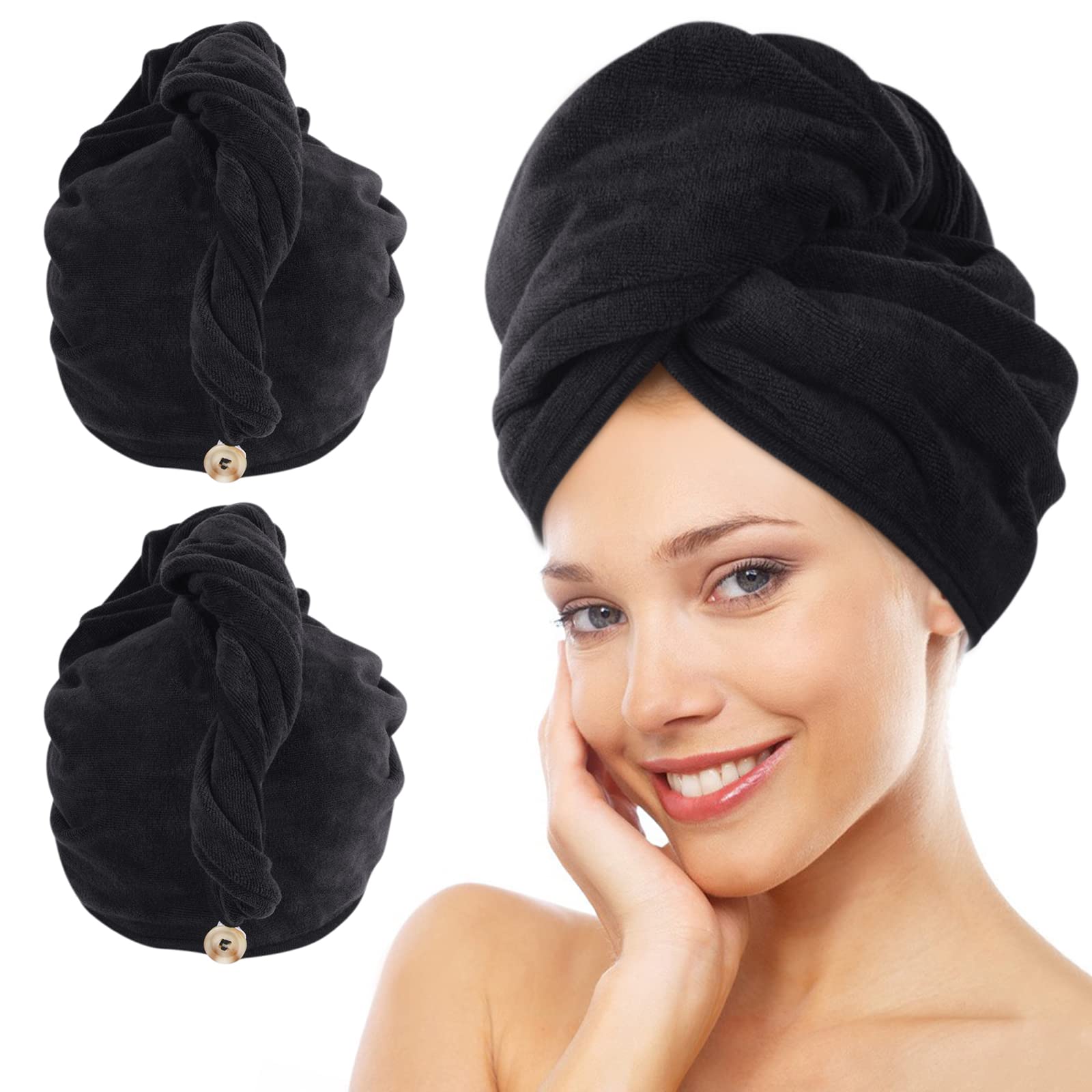 KinHwa Microfibre Hair Towel Wrap | Super Absorbent Turban, 2 Pack