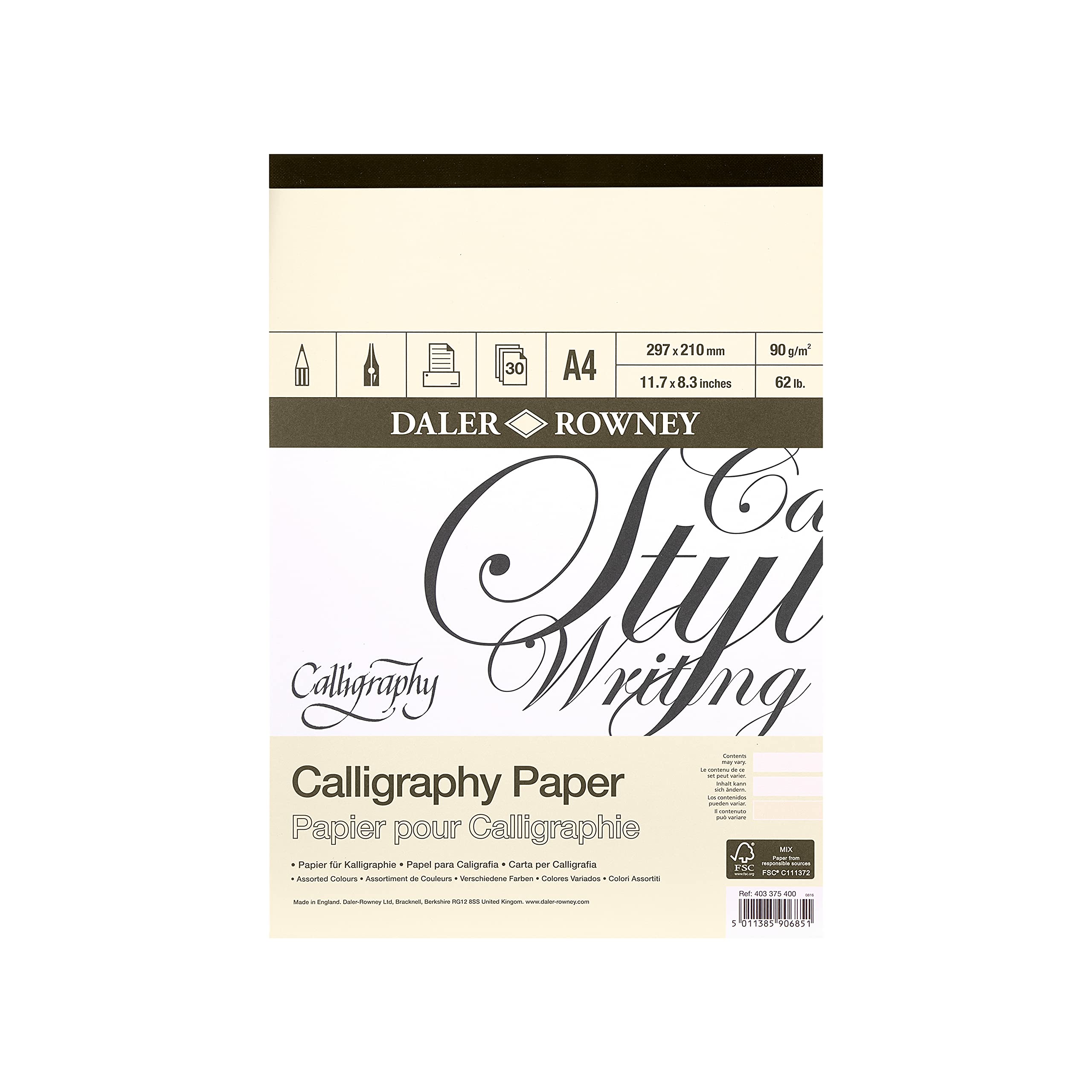 Daler-Rowney Calligraphy Paper Pad | A4 Parchment Texture, 30 Sheets