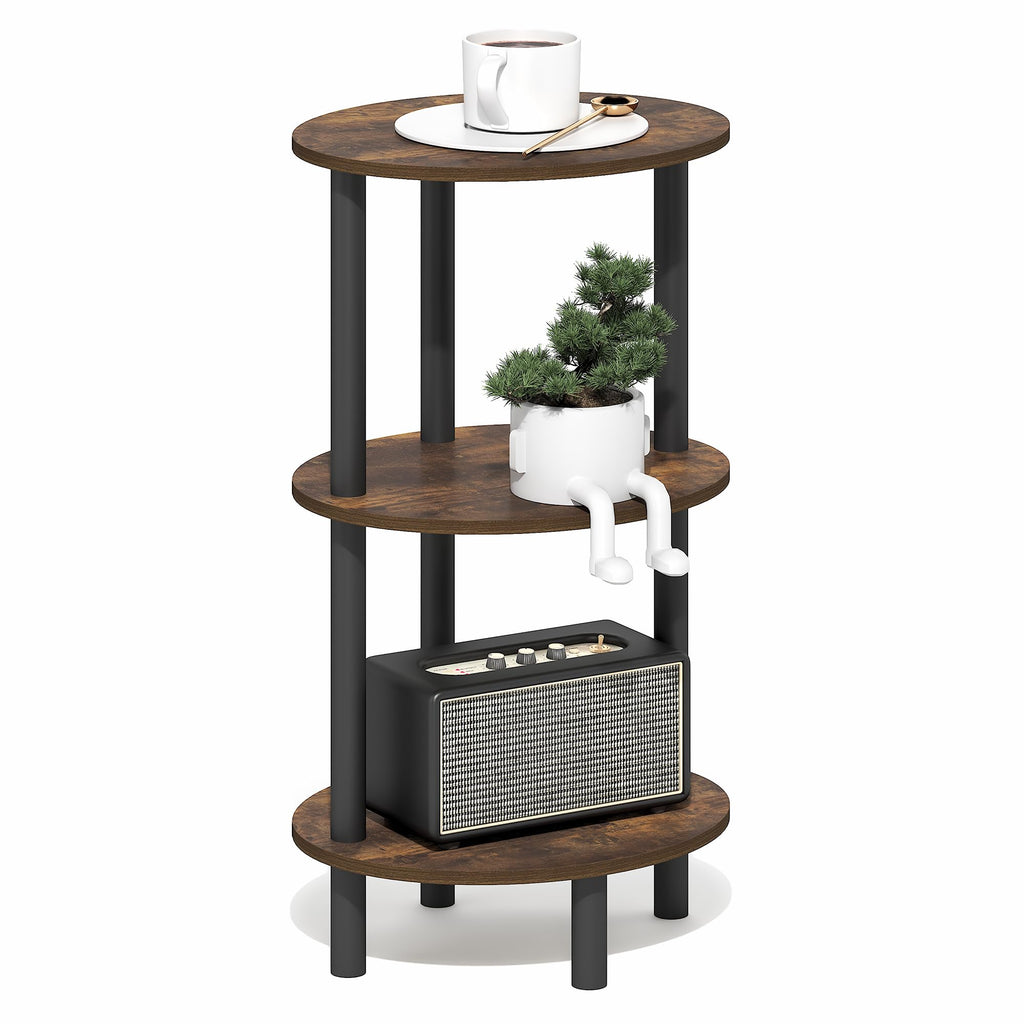 Furinno TURN-N-TUBE Side Table, 3-Tier Oval End Table, Night Stand, Bedside Table, for Living Room, Bedroom, Amber Pine/Black
