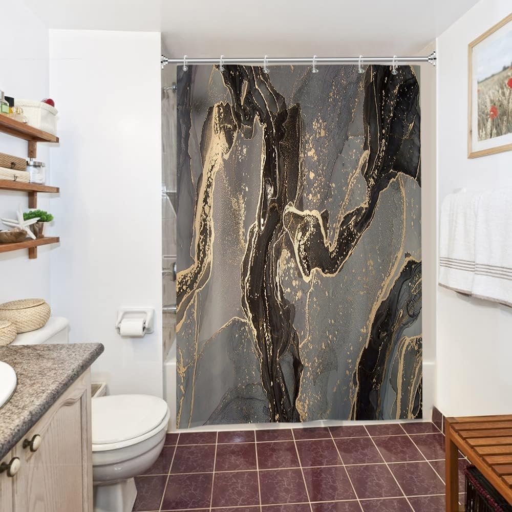 Uiiooazy Black Gold Marble Shower Curtain | Waterproof Polyester Fabric