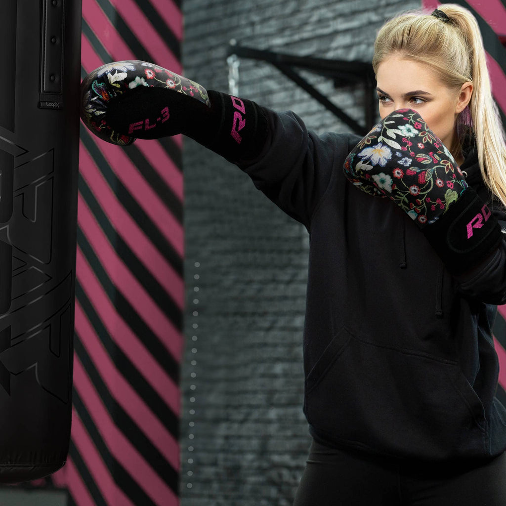 RDX Women Boxing Gloves | Flora Skin Leather Sparring & Muay Thai Mitts