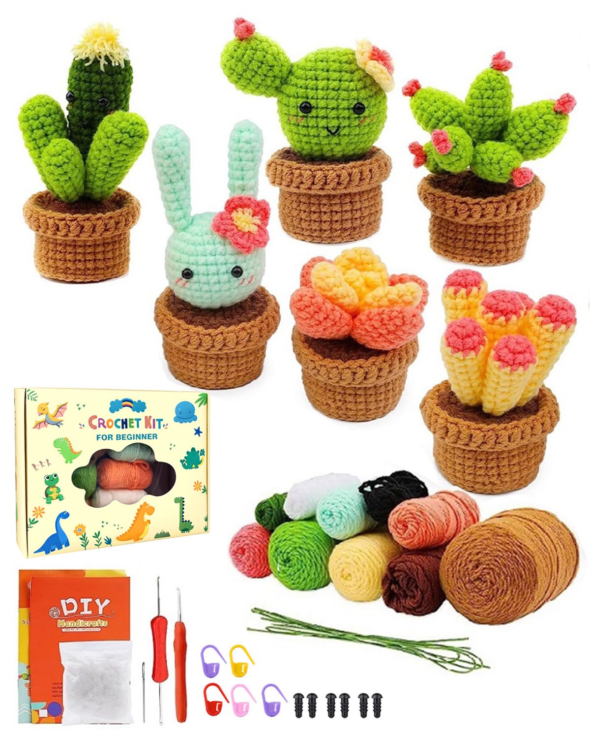 Torlaist 6-in-1 Plant Pot Crochet Kit for Beginners with Video Tutorials
