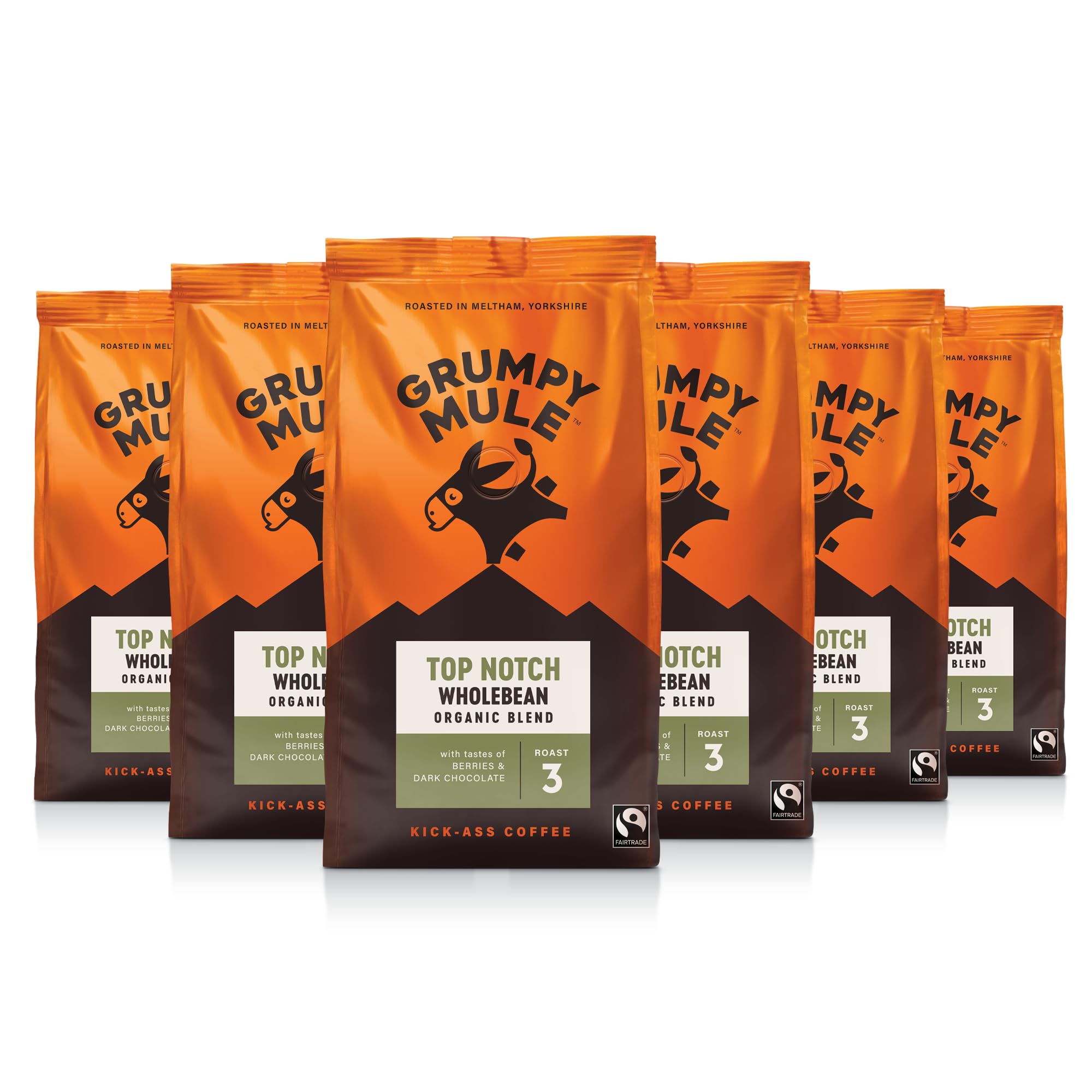 Grumpy Mule Organic Whole Bean Coffee – Top Notch Blend – 6 x 200g