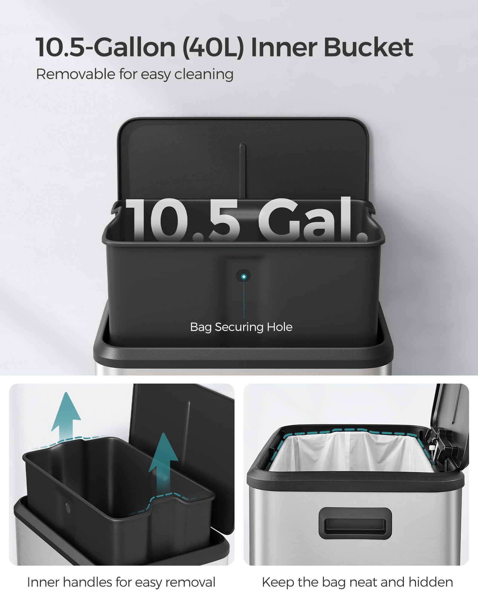Songmics 40L Kitchen Pedal Bin | Soft Close Stainless Steel Waste Bin