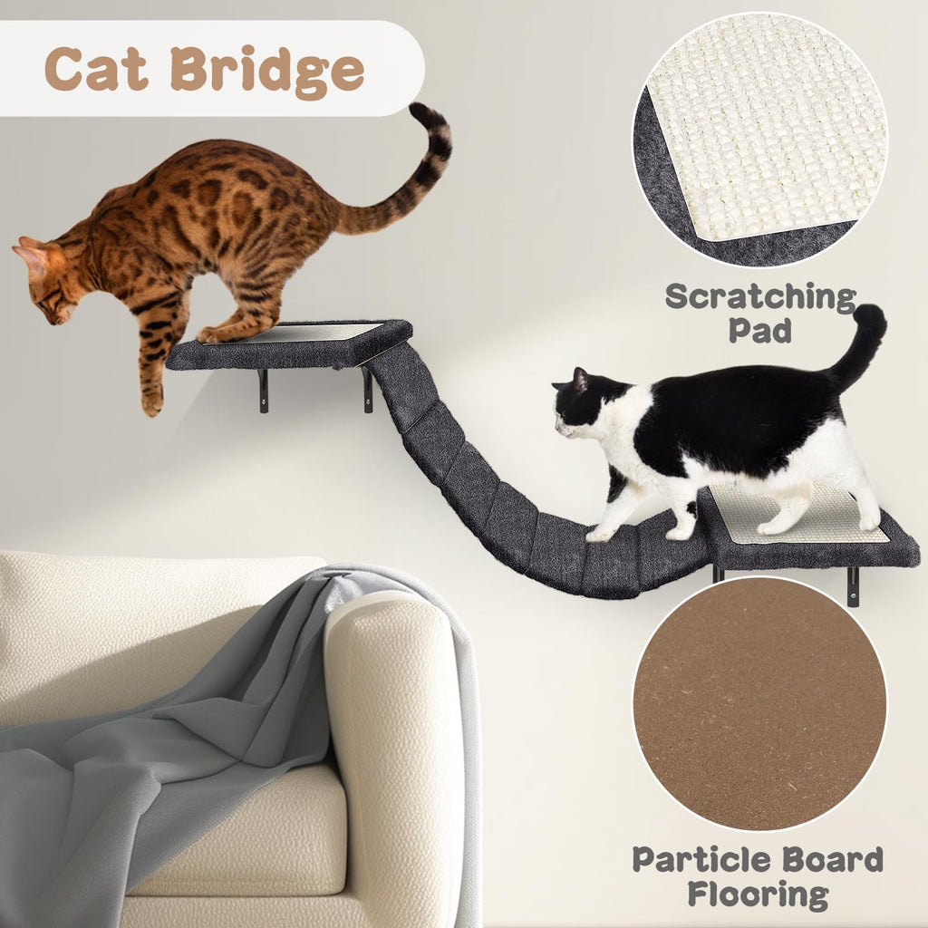 MASTERTOP 4-in-1 Cat Wall Furniture Set | Grey Wood Climbing Shelves