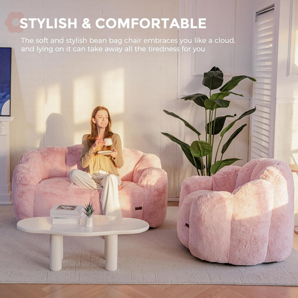 MAXYOYO Floral Shaped Bean Bag Includes Filling, Loveseat Sofa, Faux Fur - image 4