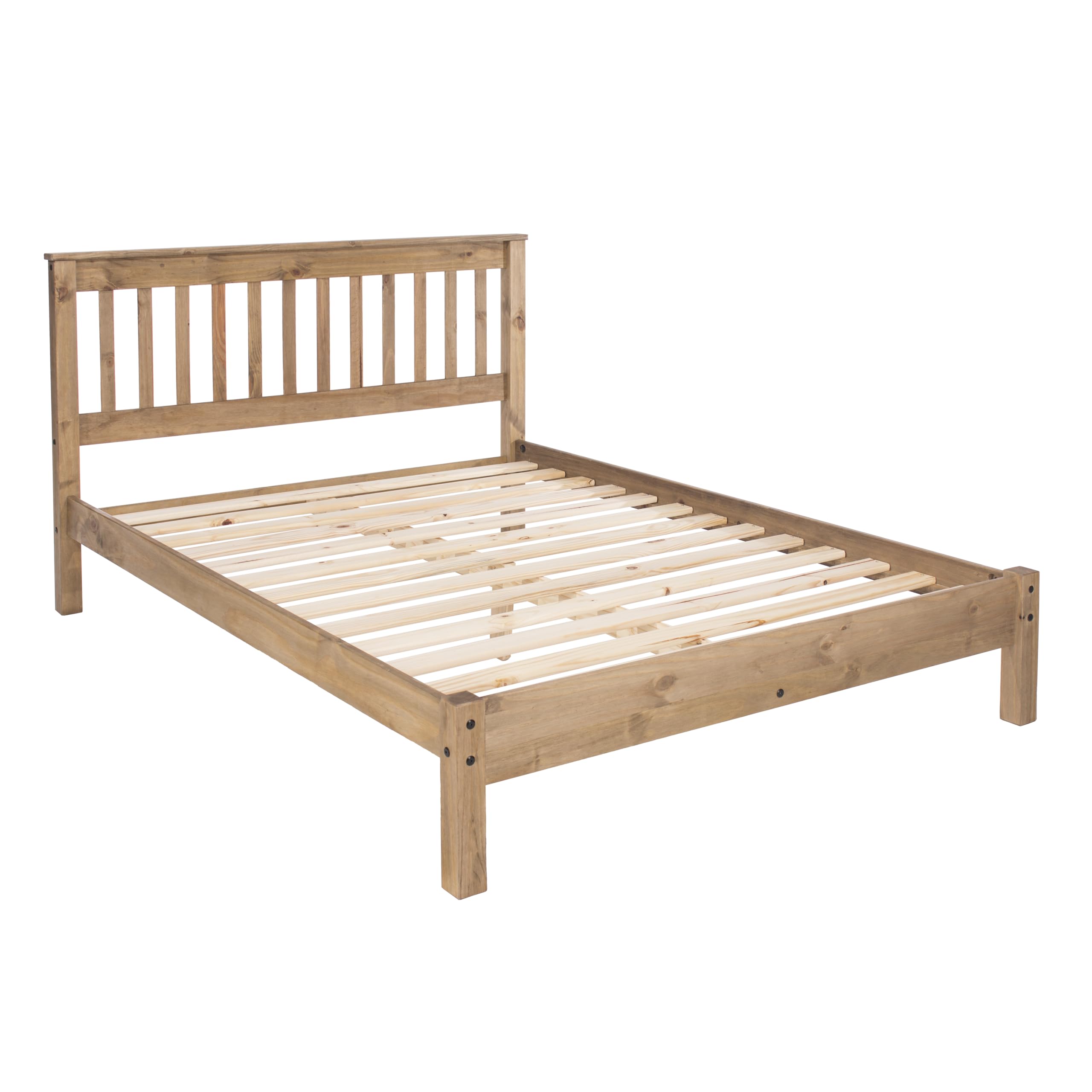 Home Source Corona Double Bed Frame – Solid Pine Wood, Natural Finish