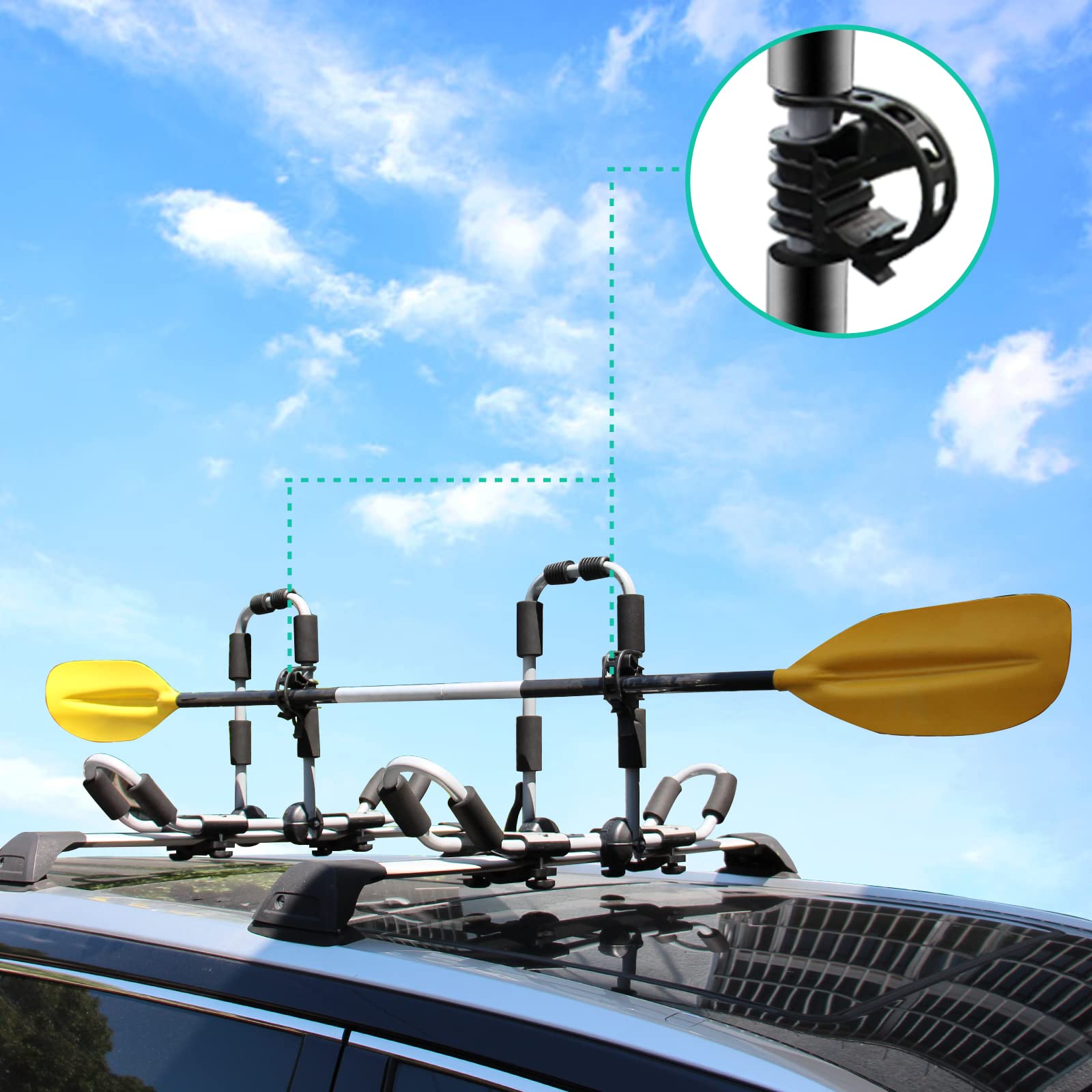 ASMSW Folding Kayak Roof Rack | 4-in-1 Adjustable J-Bar with Straps