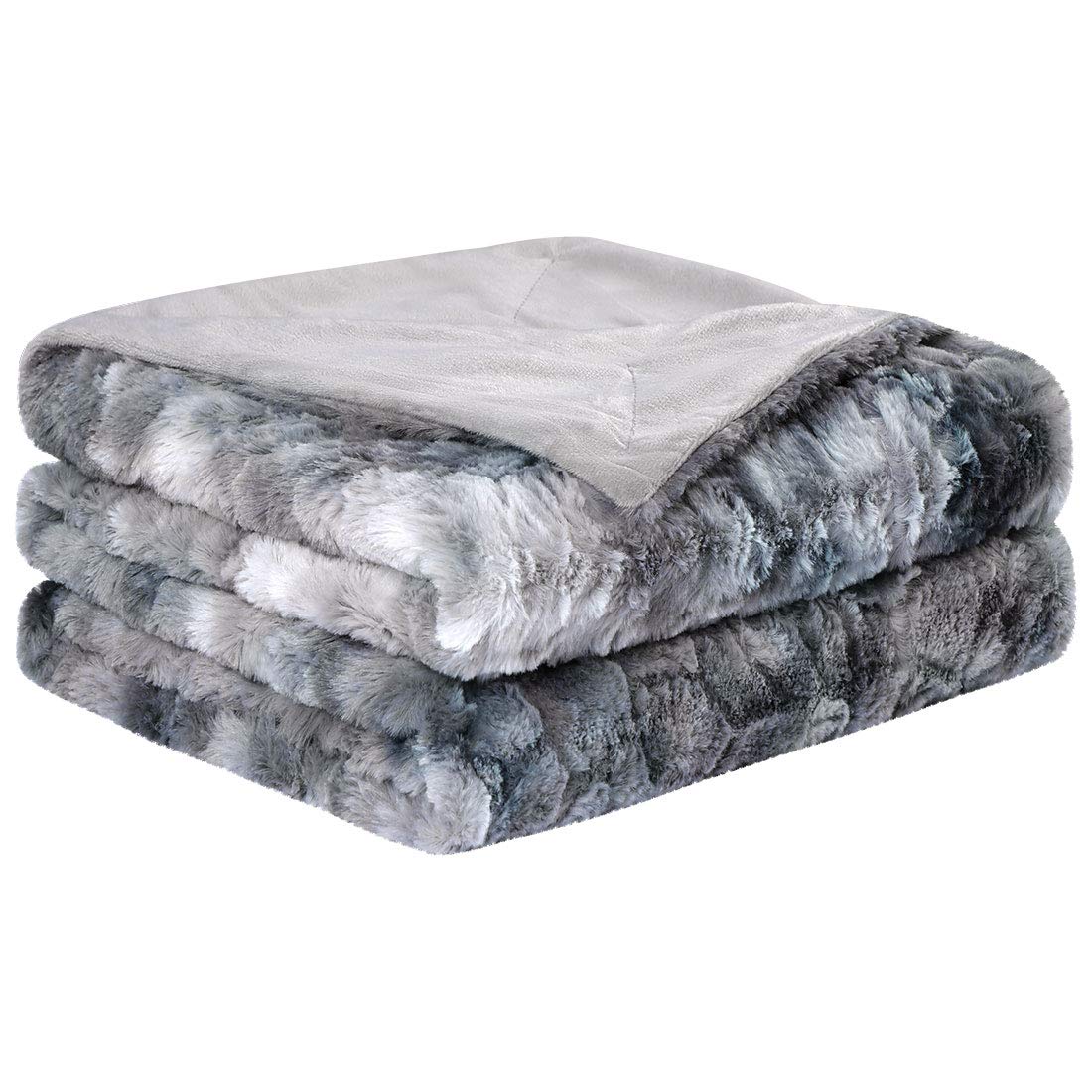 PiccoCasa Faux Fur Throw Blanket | Reversible Plush Fleece – 60x77 Inch