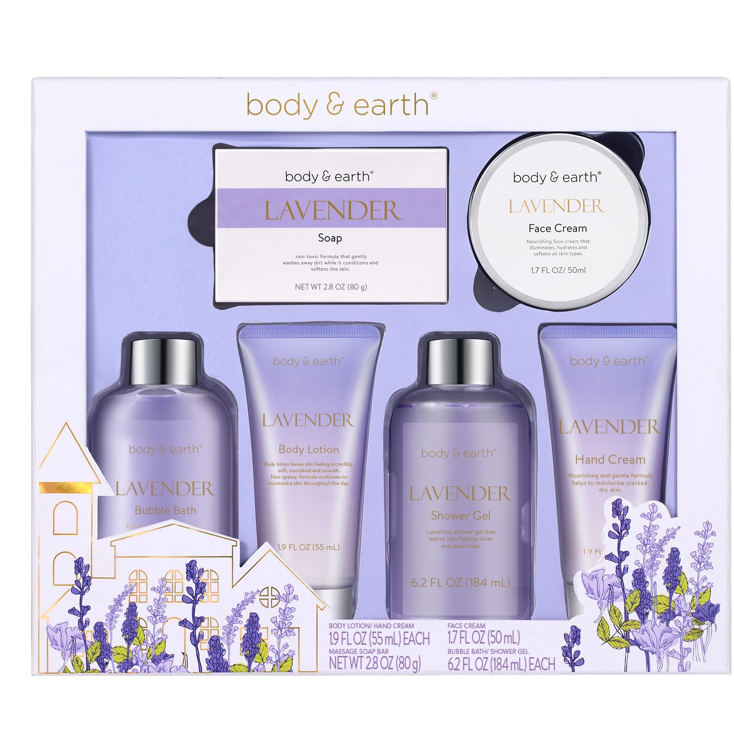 Body & Earth Lavender Spa Gift Set – 6pc Pamper Kit for Women