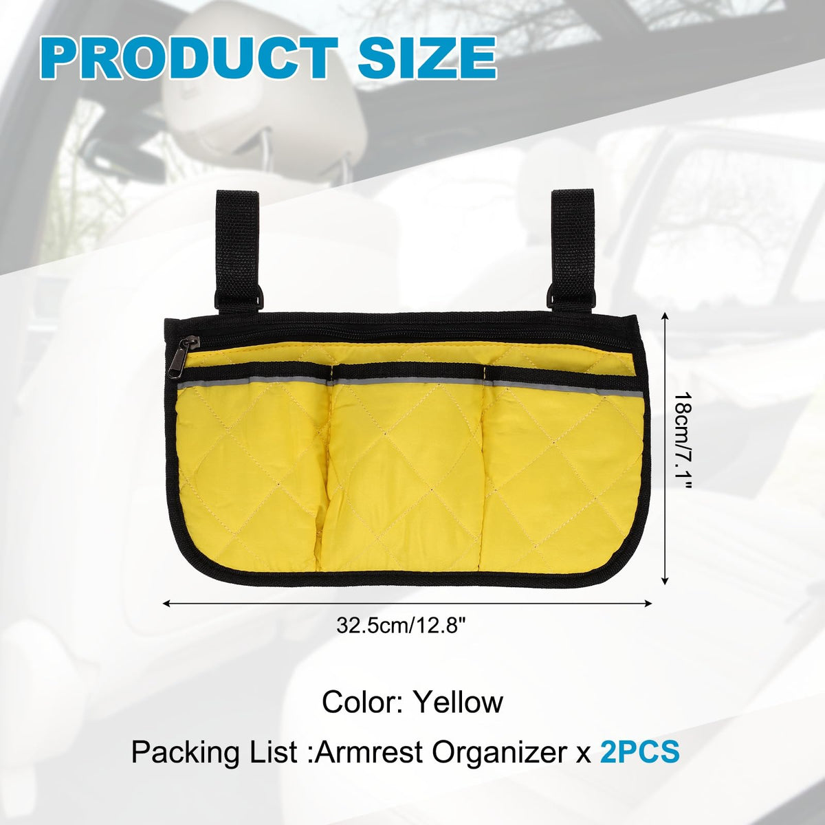 YELARXI Beach Chair Armrest Bag, Beach Side Bag Hanging Storage Organizer with Reflective 4 Pockets Waterproof Pouch 13 x 7" & 2Pcs & Yellow - image 2