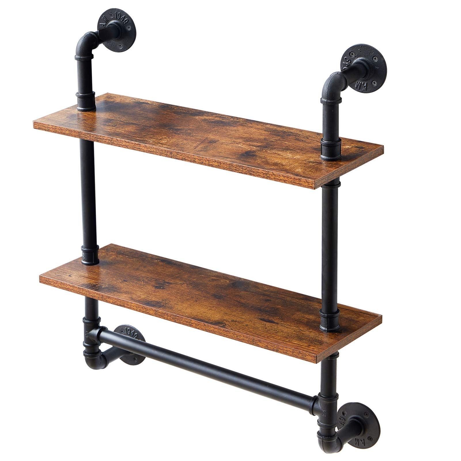 IBUYKE Industrial Pipe Floating Shelves | 2-Tier Rustic Wall Shelf