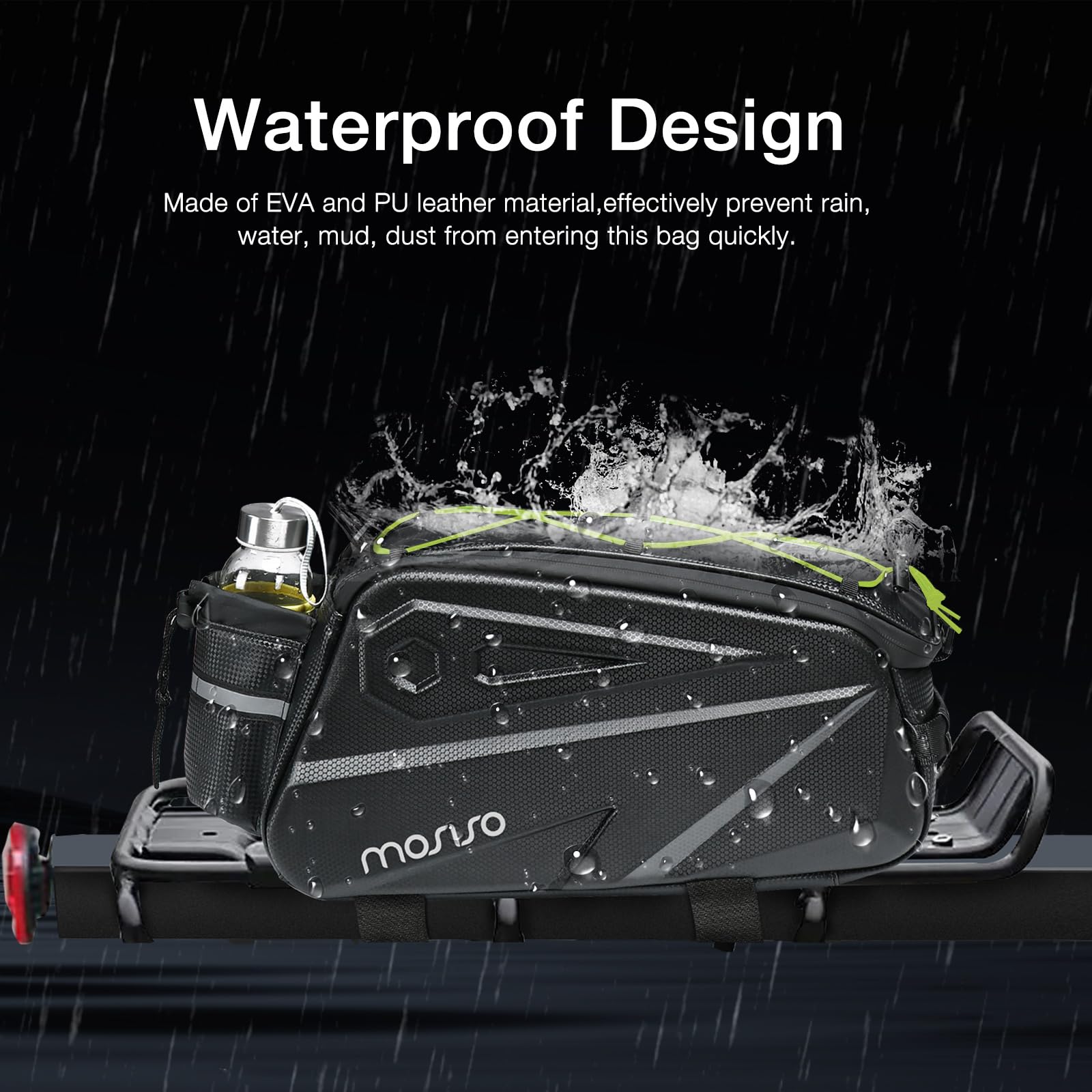 MOSISO 14L Waterproof Bike Rack Bag – EVA Rear Seat Trunk Pannier, Black