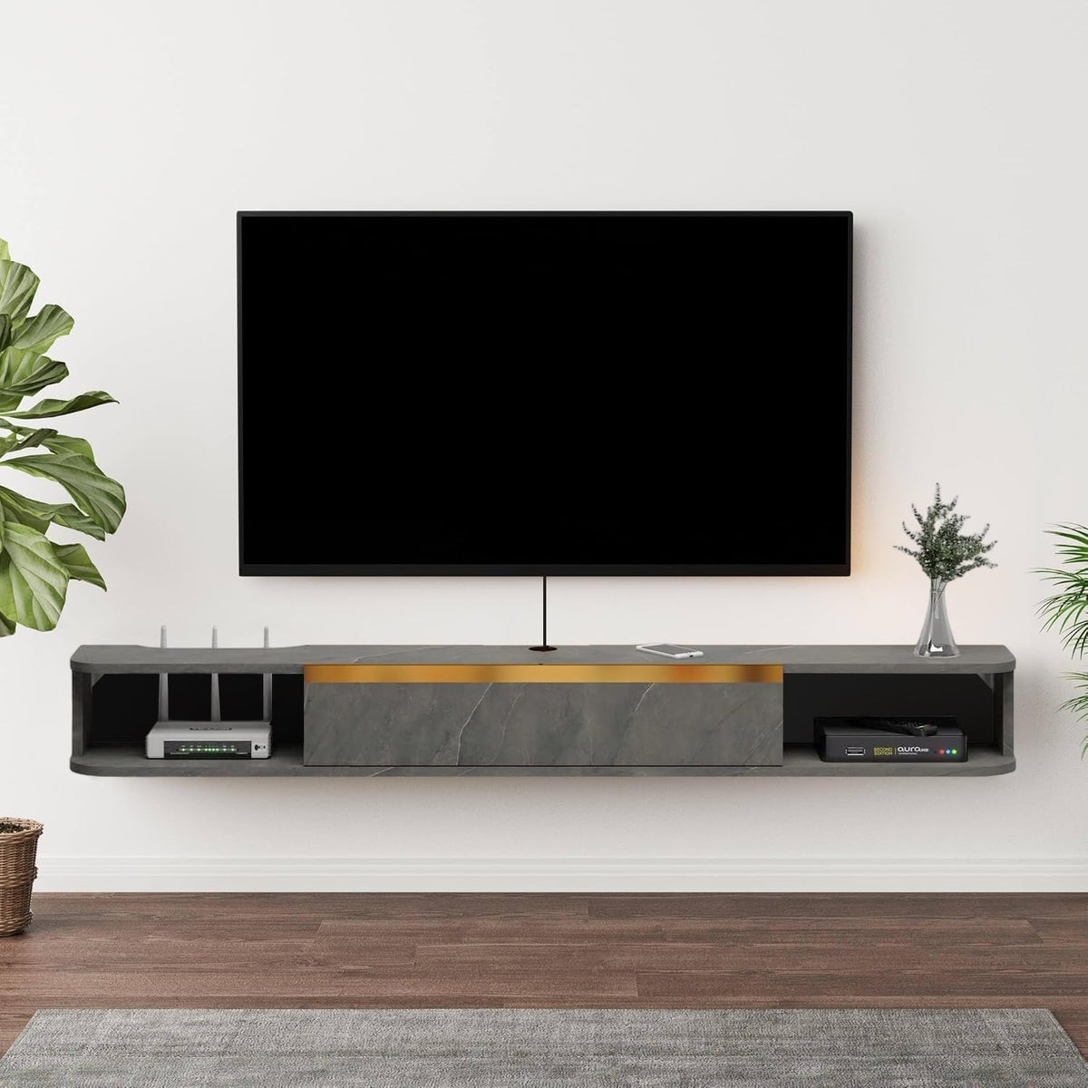 Pmnianhua Floating TV Stand, Wall Mounted Entertainment Center TV Media Console, Floating Shelves with Door - image 1