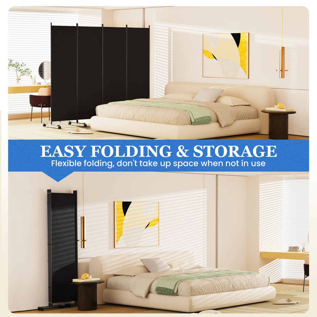 8 Panel Room Divider 183CM Folding Privacy Screens with Lockable Wheels - image 3