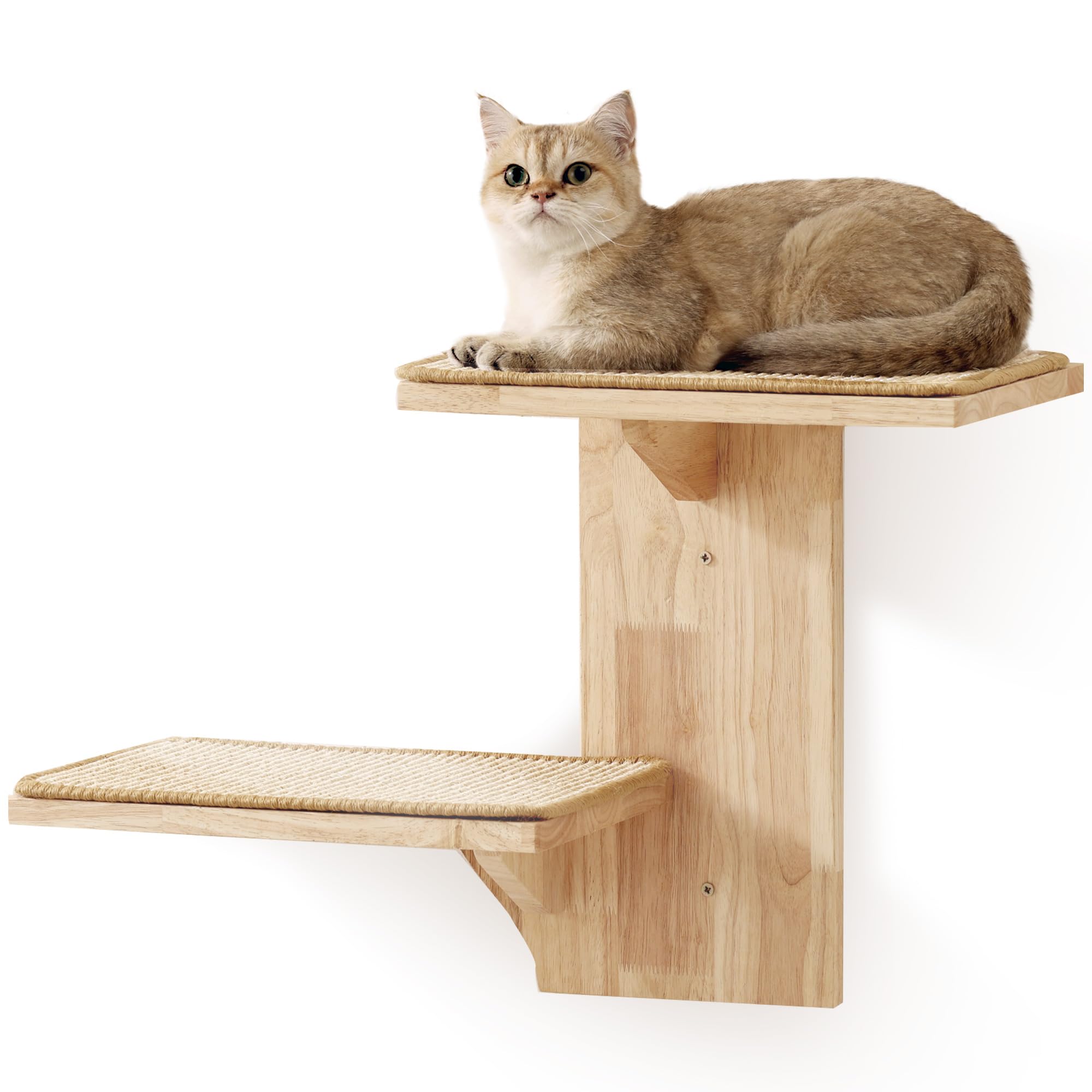 FUKUMARU Cat Wall Shelves | 2-Platform Tree Shape Solid Wood Perch