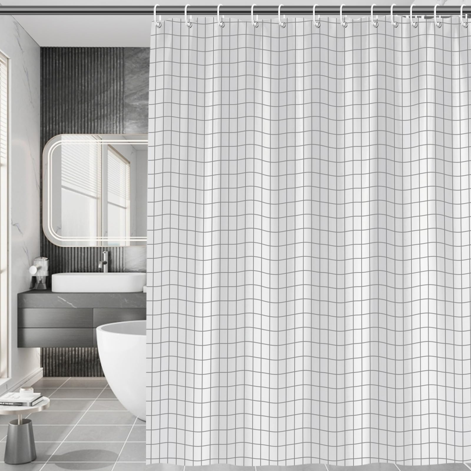 Checkered Shower Curtain | PEVA Waterproof Liner | 180x200cm