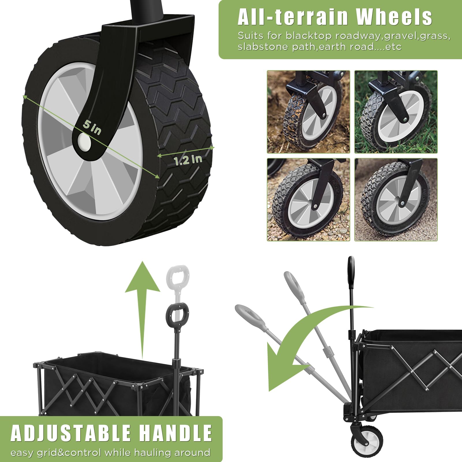 Folding Wagon – 220lbs Heavy Duty All Terrain Garden Cart
