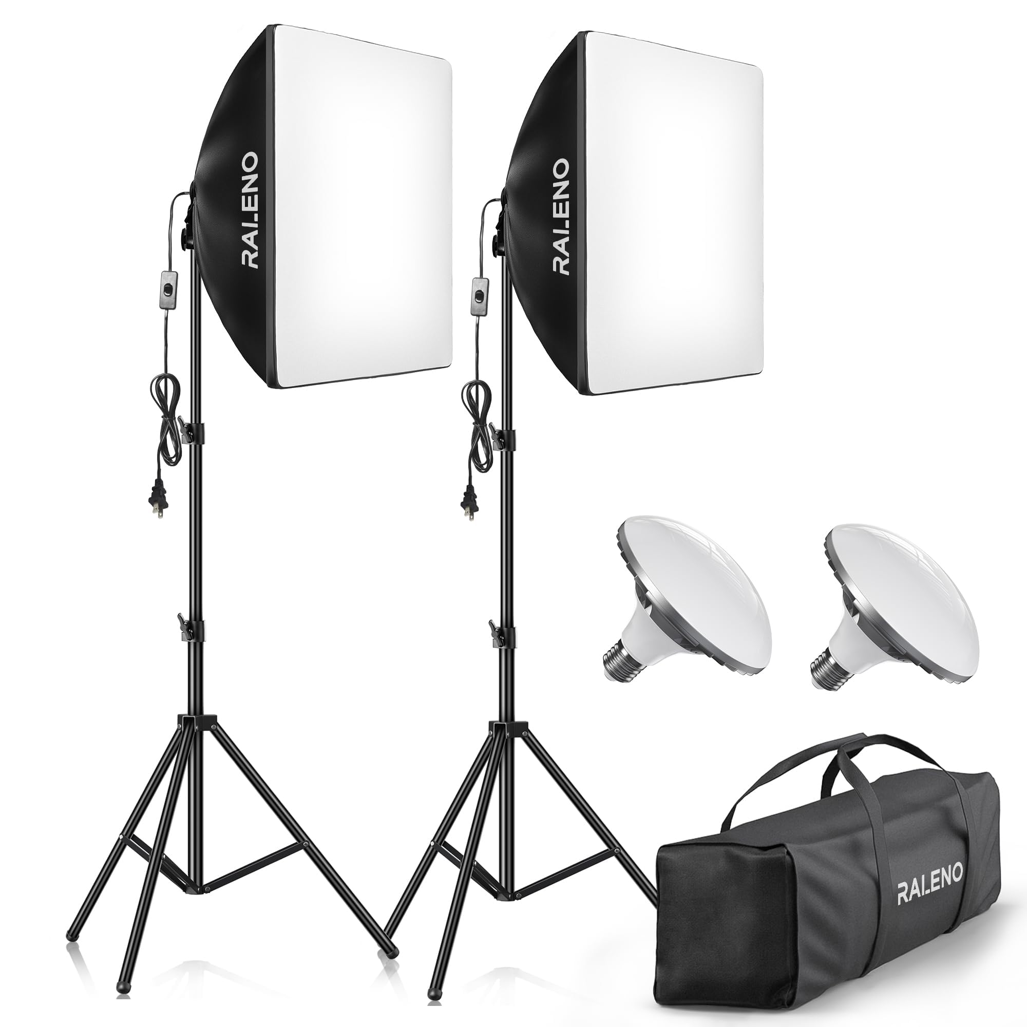 RALENO Softbox Lighting Kit | 2x 50W LED 5500K Studio Photography Lights