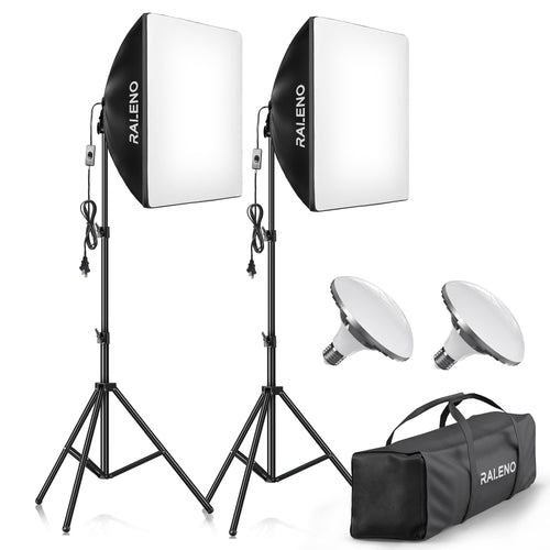 RALENO Softbox Lighting Kit | 2x 50W LED 5500K Studio Photography Lights