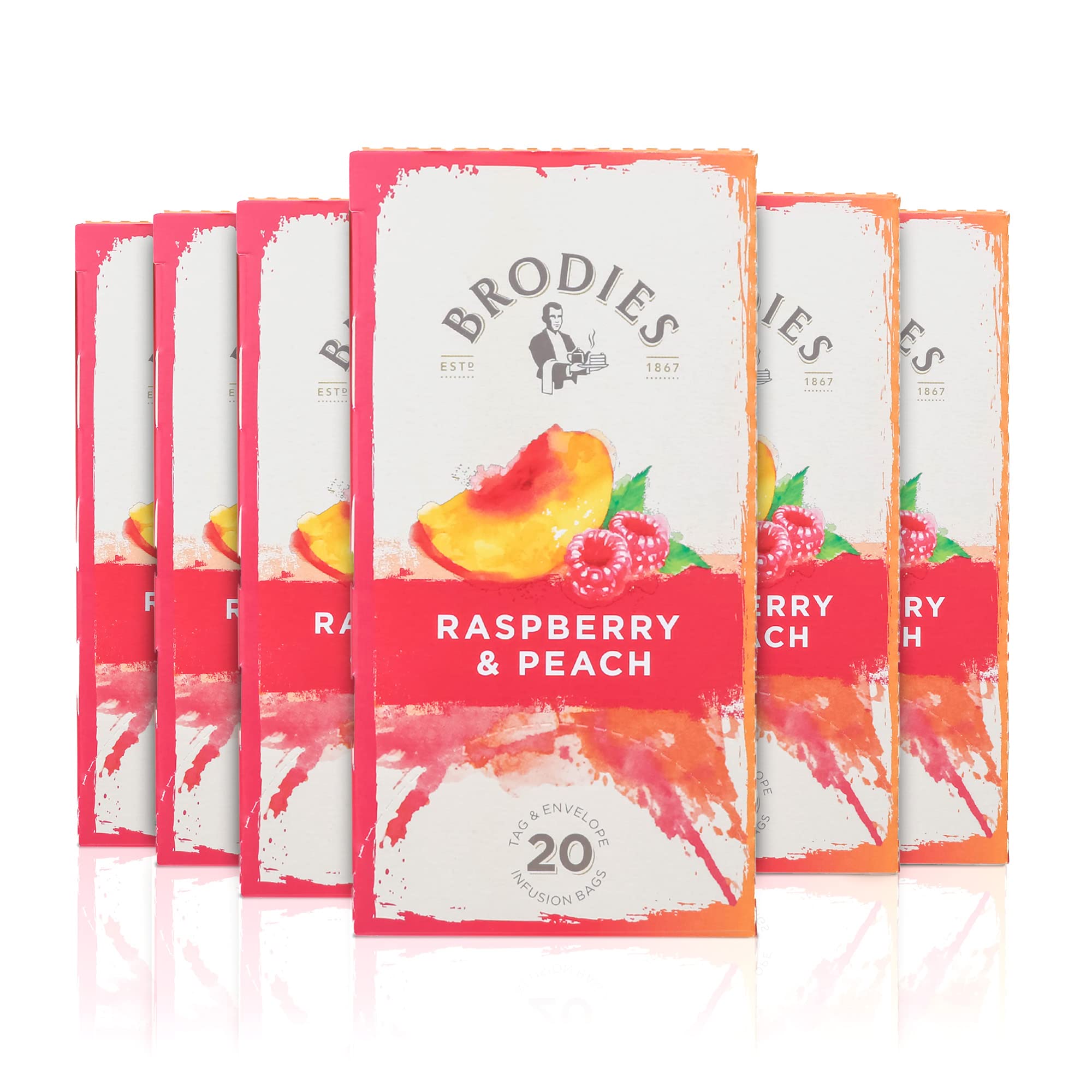 Brodies Raspberry & Peach Fruit Tea – 120 Caffeine Free Tea Bags