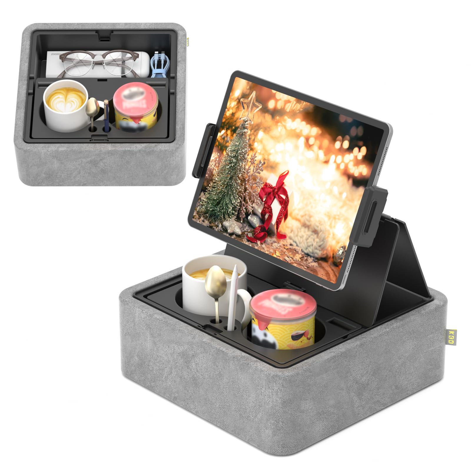 KDD Tablet Pillow Stand – Adjustable iPad Holder with Cup Holder & Tray