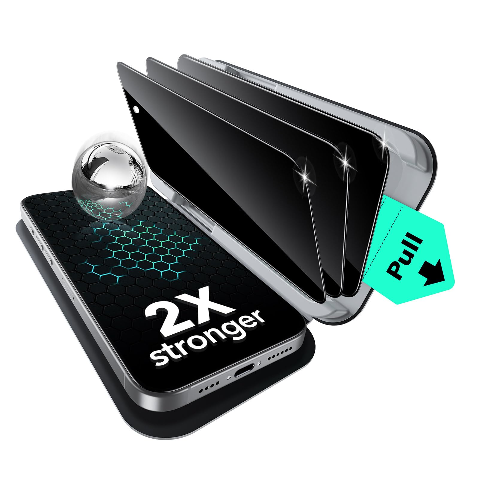 ESR iPhone 16 Pro Max Privacy Screen Protector | 9H Tempered Glass 3-Pack