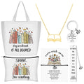 HAOWANWW 7-Piece Book Lover Gift Set - Canvas Tote Bag & Jewelry