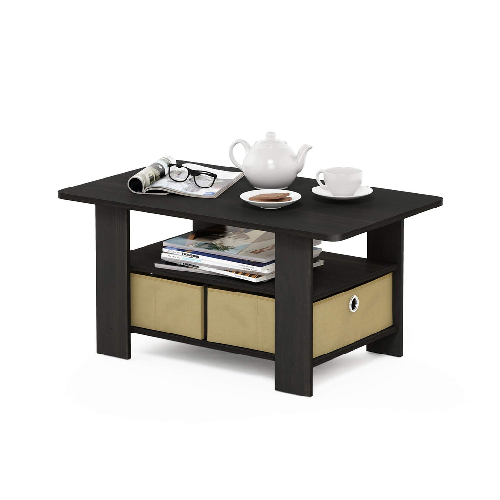 Furinno Andrey Coffee Table with Storage Bin Drawer - Espresso/Brown