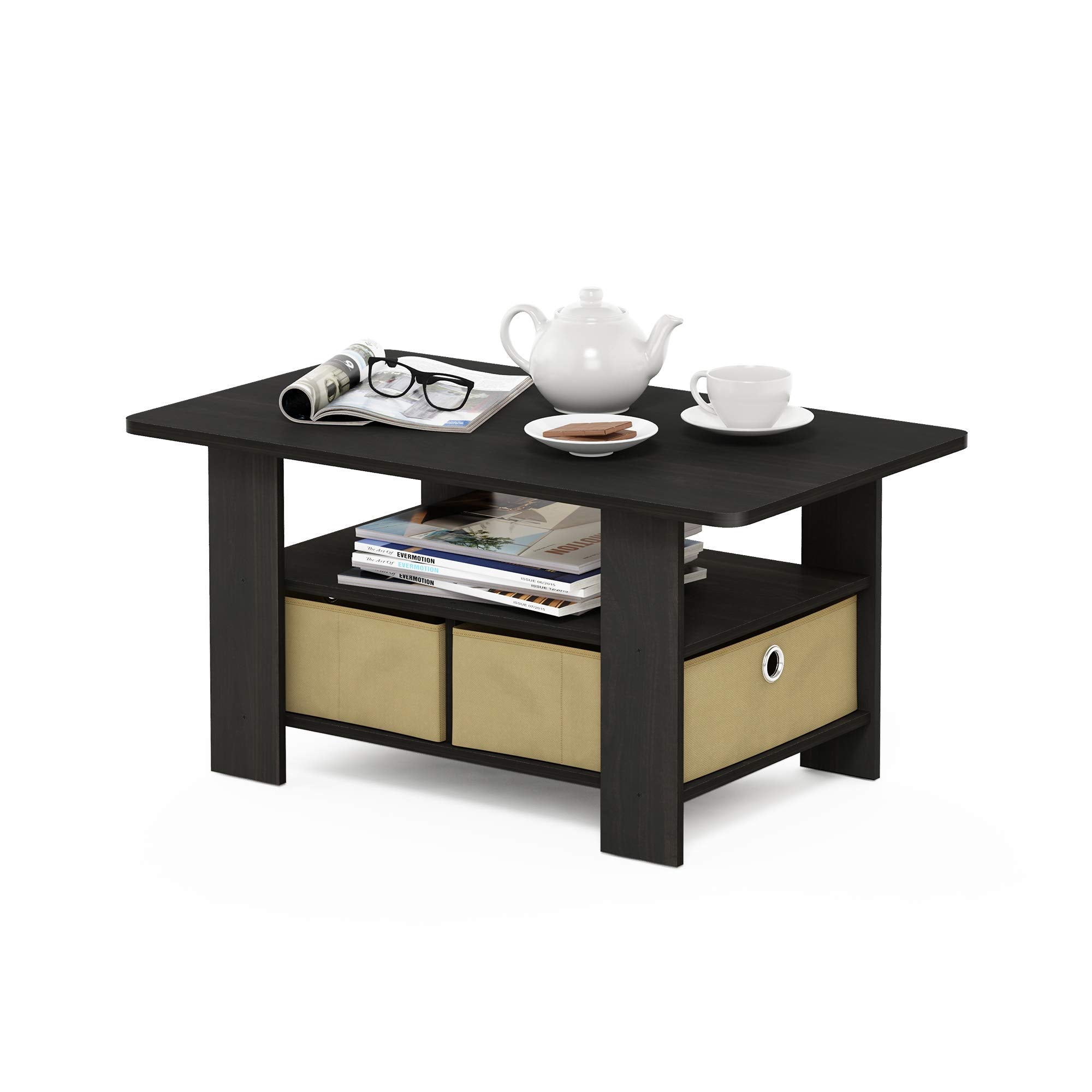 Furinno Andrey Coffee Table with Storage Bin Drawer - Espresso/Brown