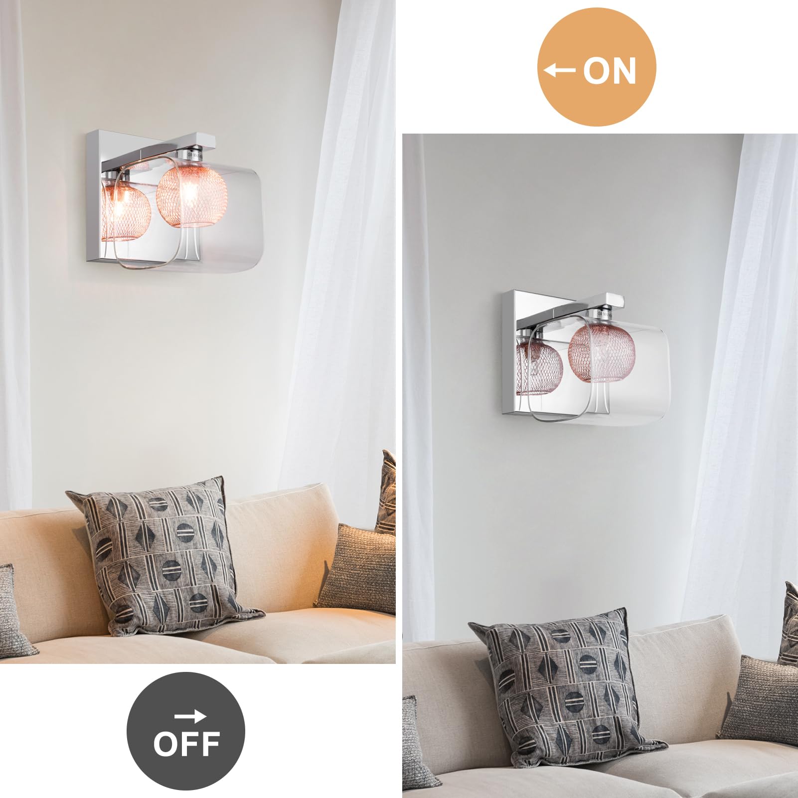 Harper Living Modern G9 Wall Sconce – Copper Mesh & Chrome Glass Light