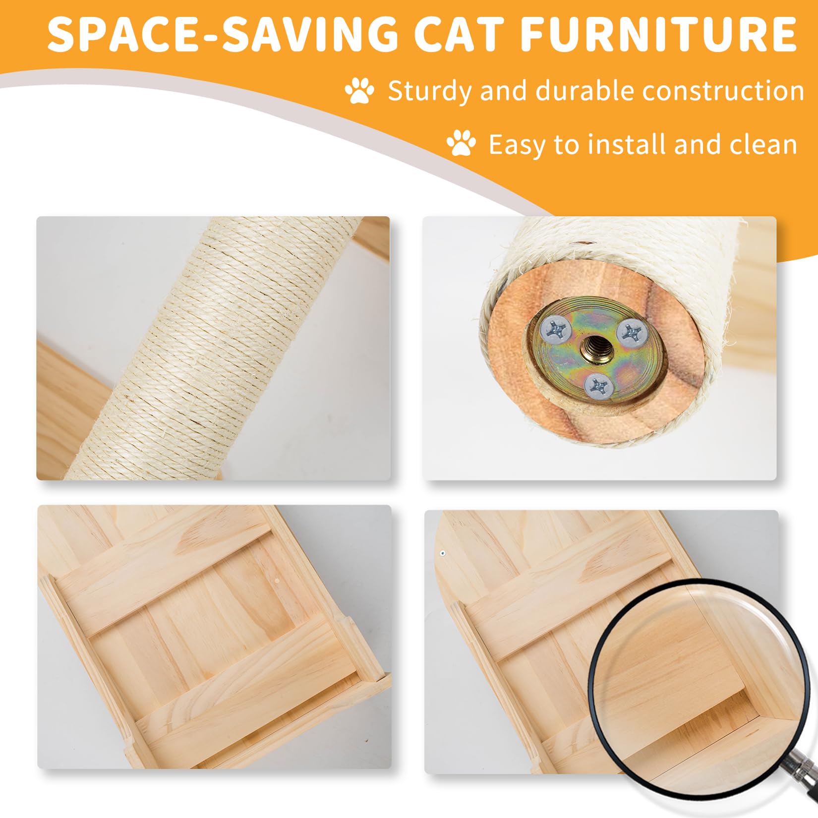 Cat Wall Furniture Set | Sisal Scratching Post & Climbing Shelves
