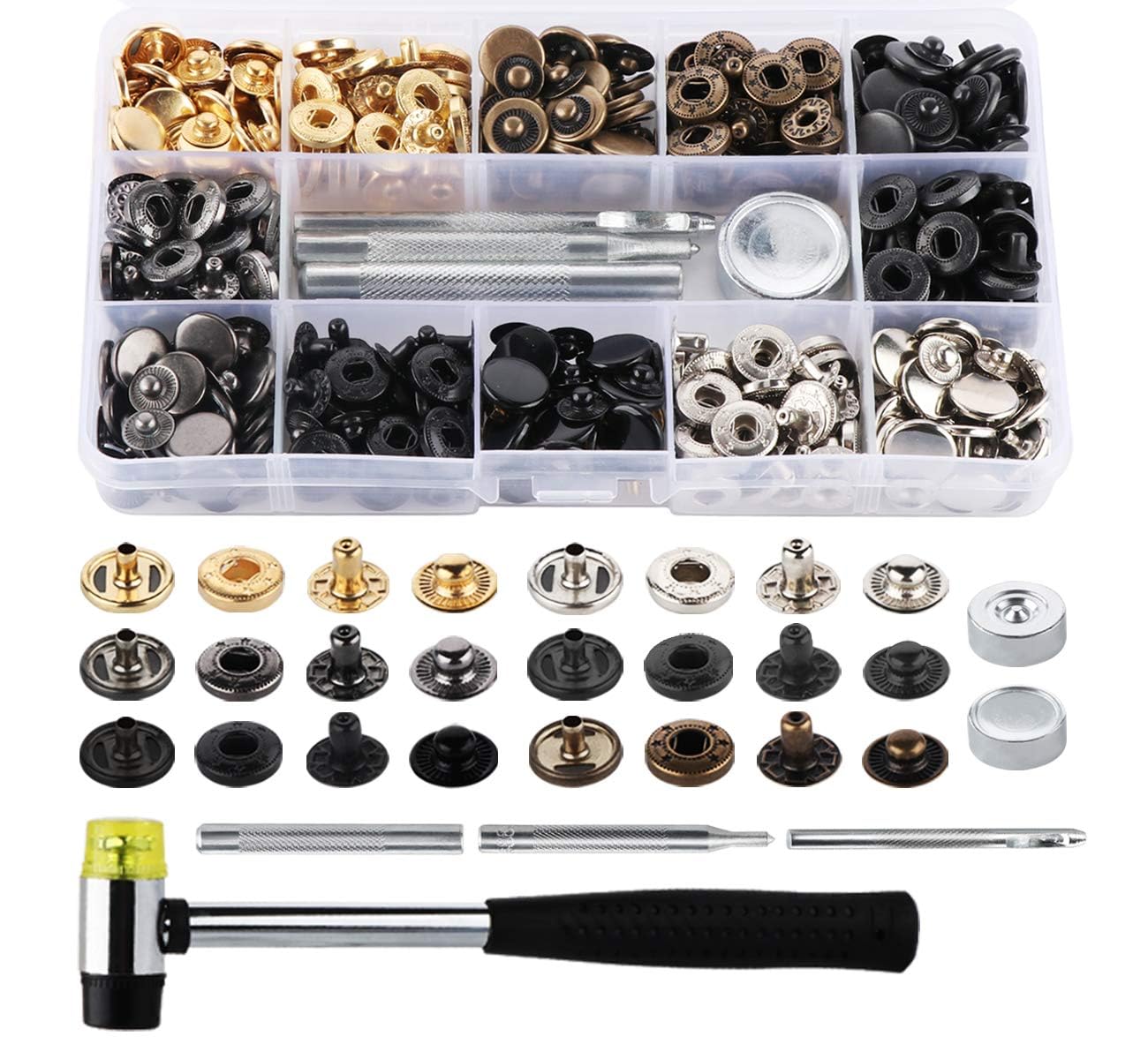 ilauke 120 Sets Metal Snap Fasteners Kit with Hammer for Leather Crafts