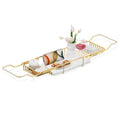 BVL Gold Stainless Steel Bath Tray | Adjustable Marble Bath Caddy
