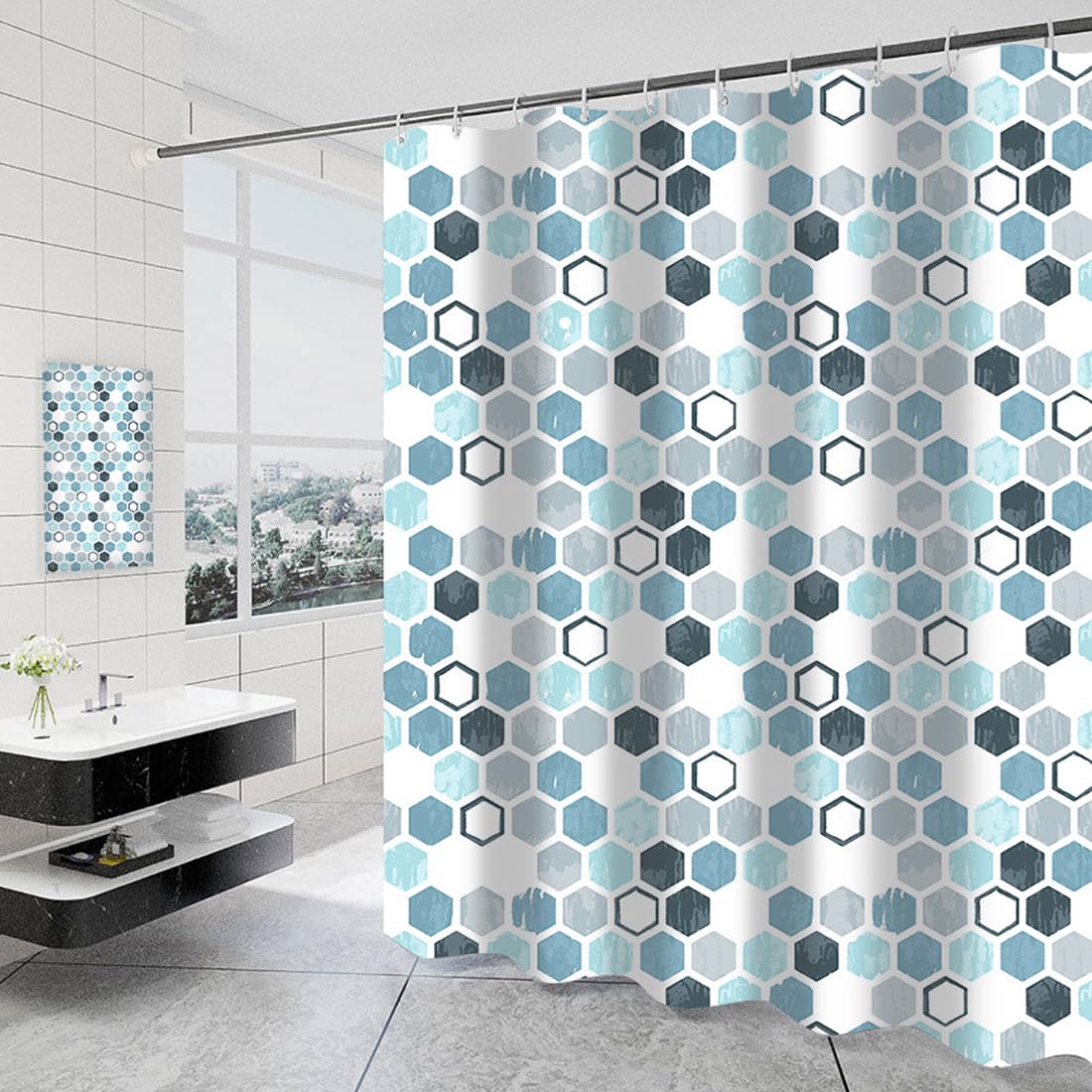 Tennove Geometric Shower Curtain - Waterproof Polyester with Weighted Hem