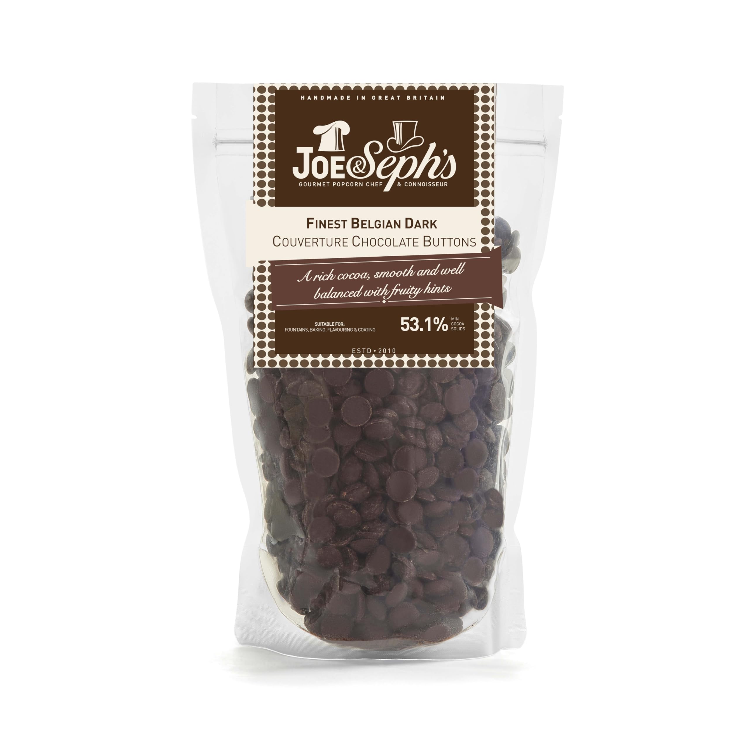 Joe & Seph's Belgian Dark Chocolate Buttons – 53% Cocoa Couverture (800g)