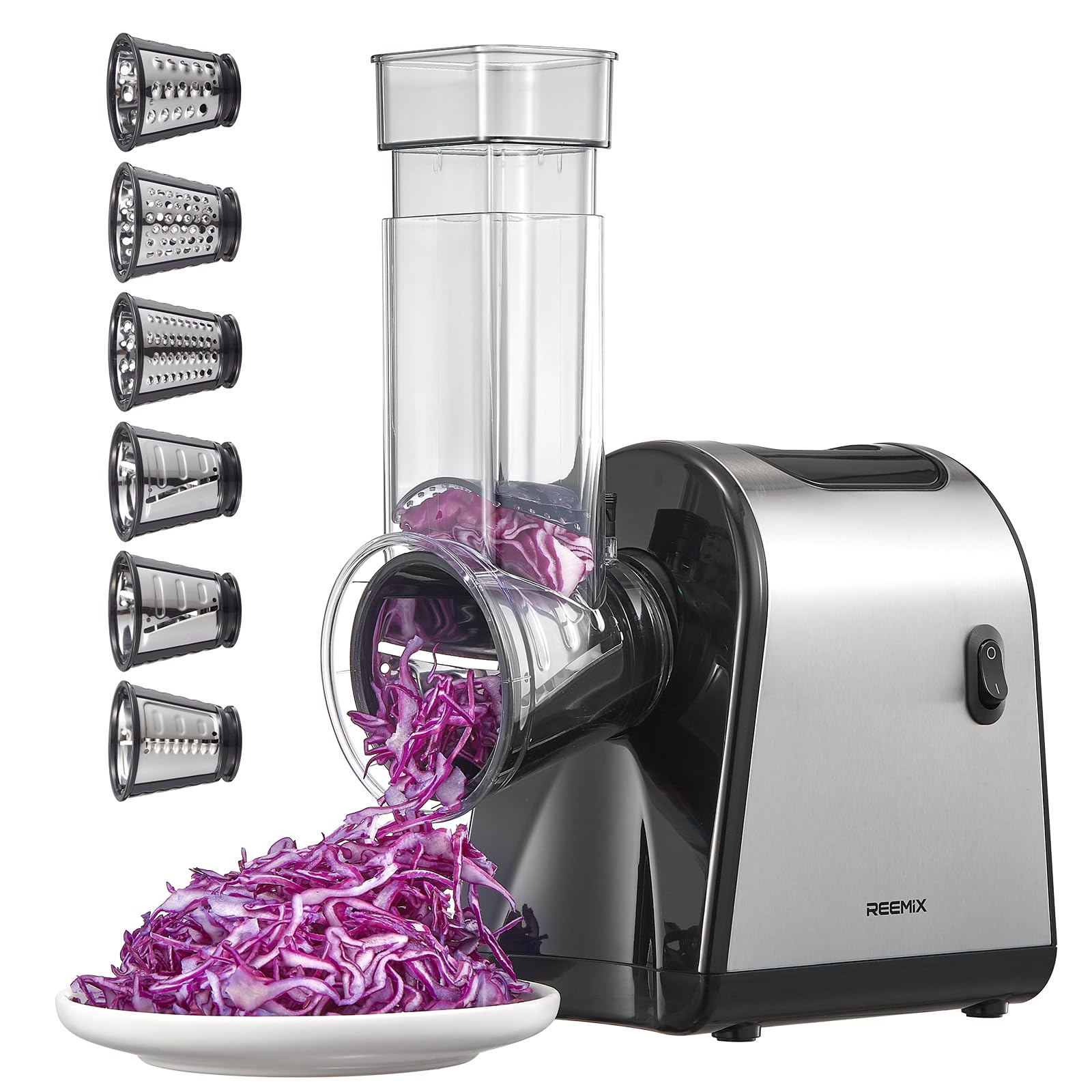 Reemix Electric Cheese Grater | 6 Stainless Steel Blades for Slicing