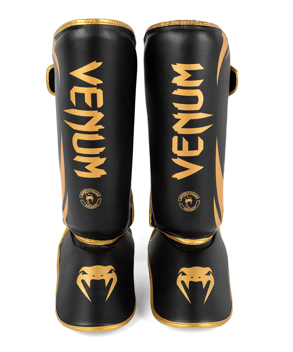 Venum Challenger Standup Shin Guards - Skintex Leather - Black/Gold - XL