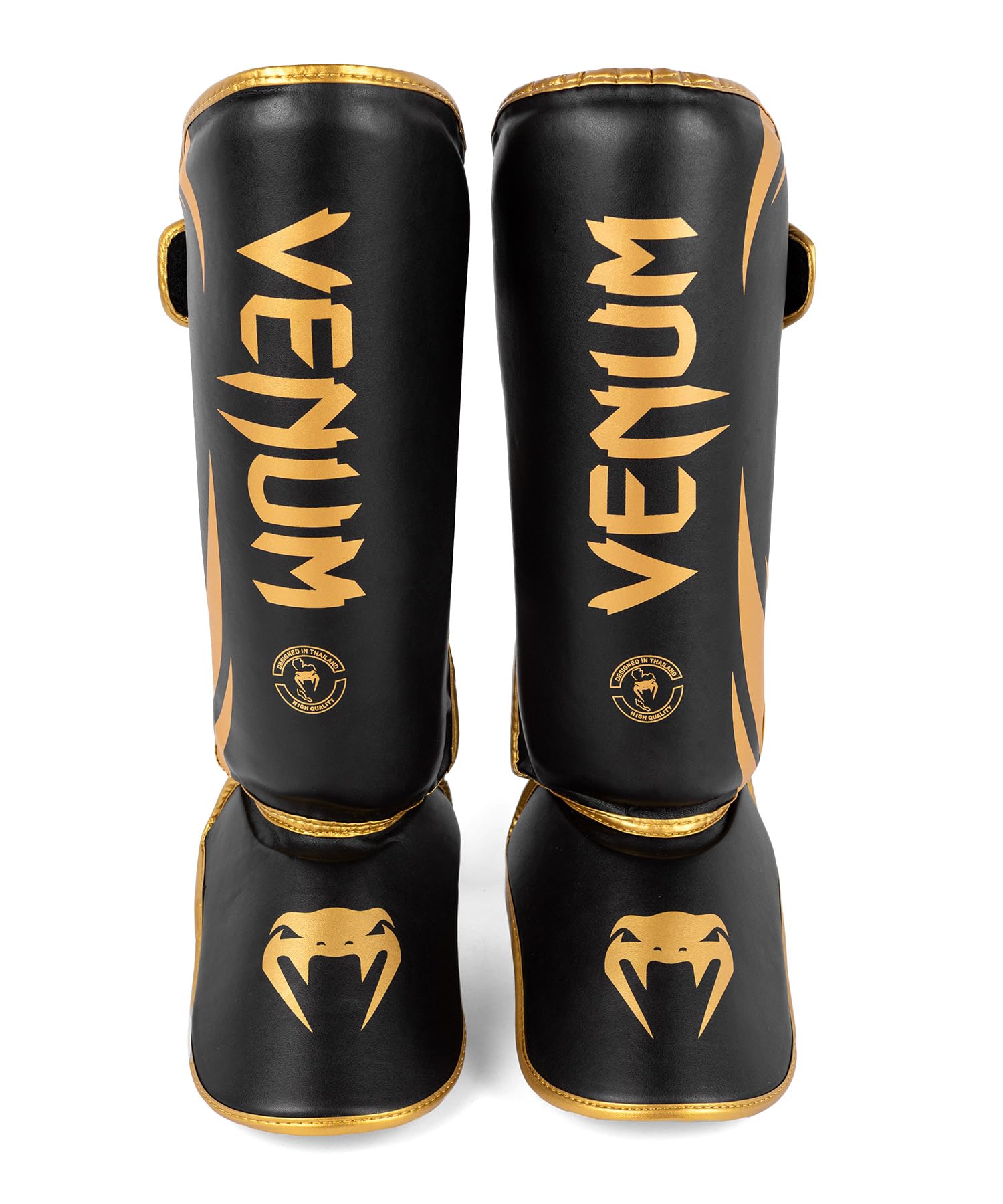 Venum Challenger Standup Shin Guards - Skintex Leather - Black/Gold - XL