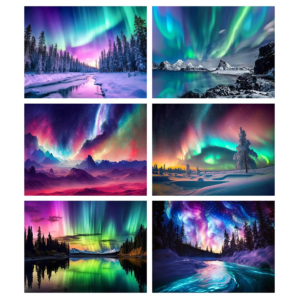 BEAYIOU 6 Pack Aurora 5D Diamond Painting Kits for Adults | Round Full Drill