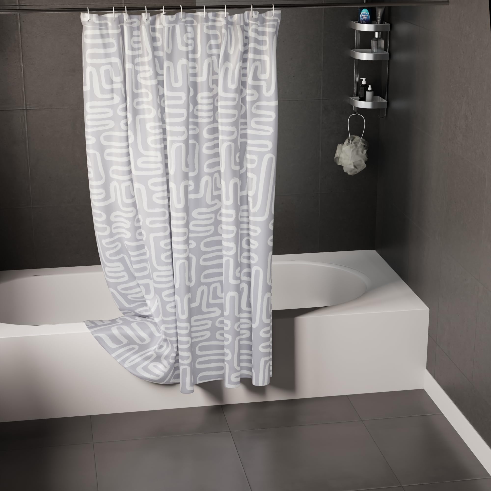 Encasa XO Waterproof Fabric Shower Curtain | Boho Maze Grey | 180x210cm