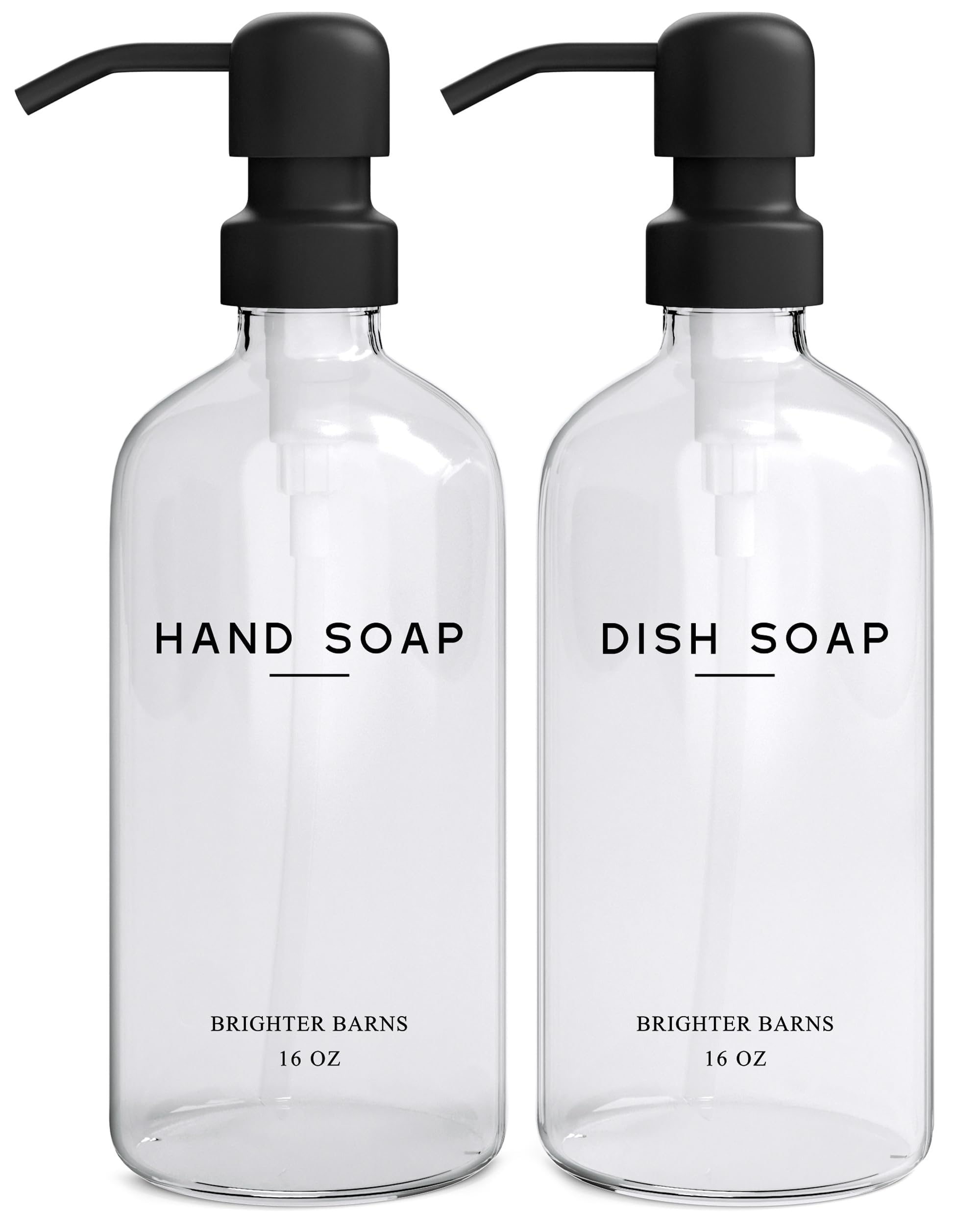 Brighter Barns Glass Soap Dispenser Set - 16oz Kitchen Sink Pump Bottles