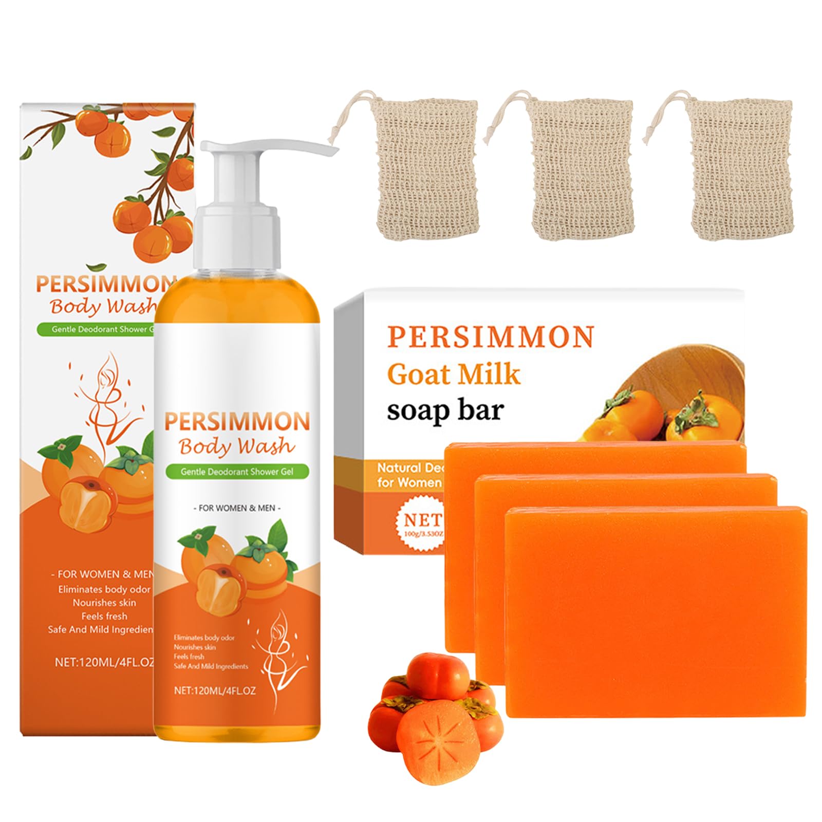 Jolof Store Persimmon & Goat Milk Soap Kit | Odor Eliminating Body Wash