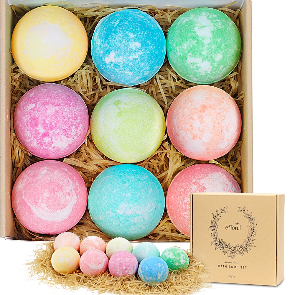 EL Efloral 9-Piece Bath Bombs Gift Set – Handmade Essential Oil Spa Kit