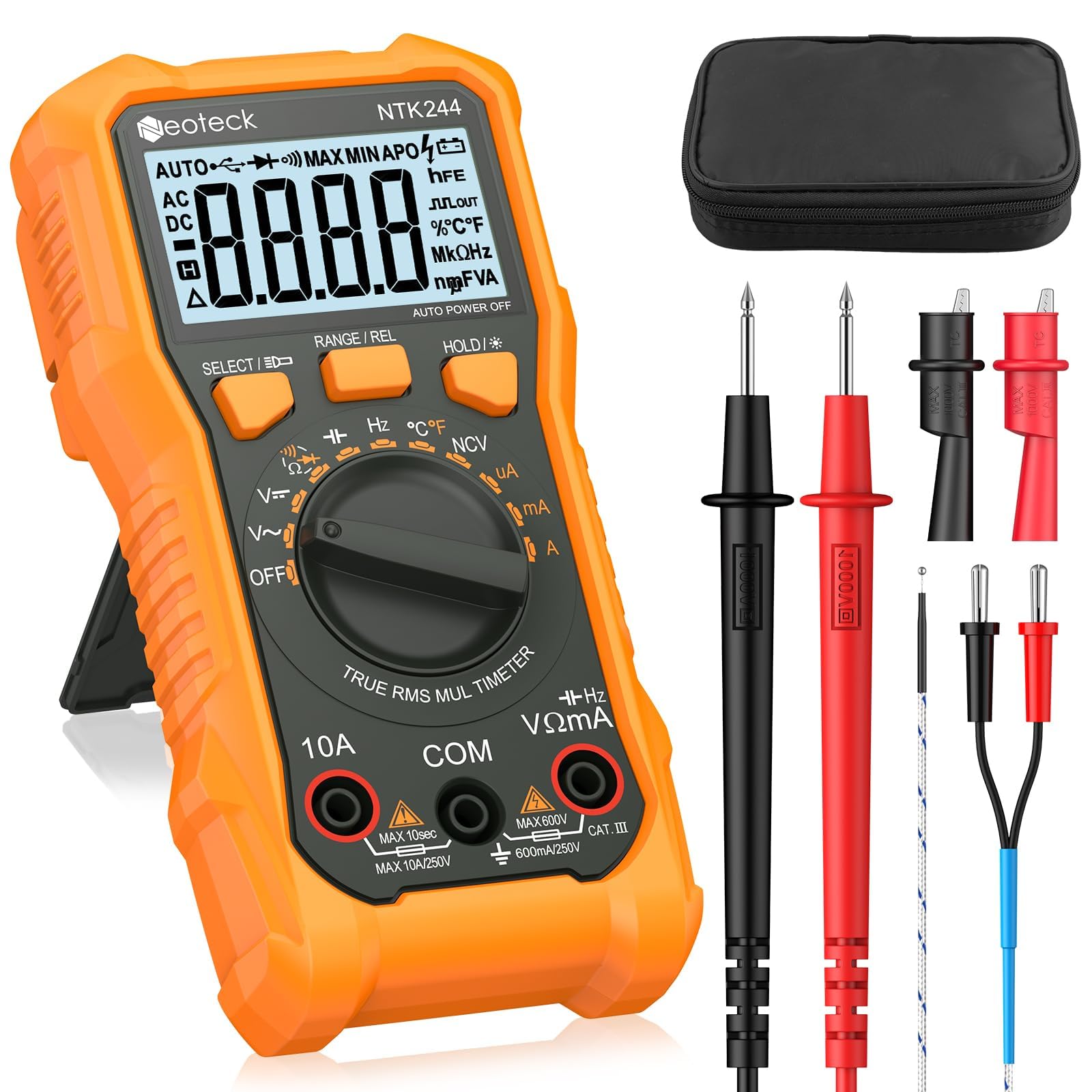Neoteck Digital Multimeter – 6000 Counts NCV Voltmeter Tester (Orange)