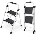 KINGRACK 2 Step Ladder – Portable Folding Steel Stool with Handle, White
