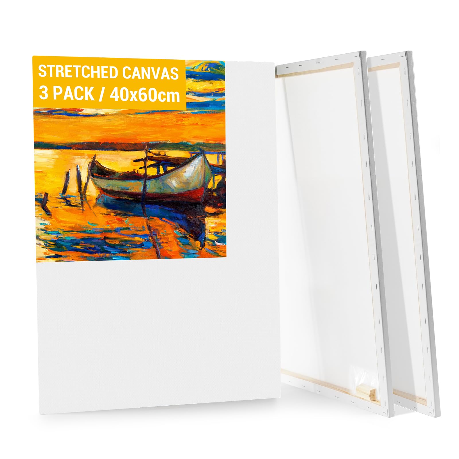 Koncci 3-Pack Stretched Canvas for Painting | 40x60cm Acid-Free Cotton