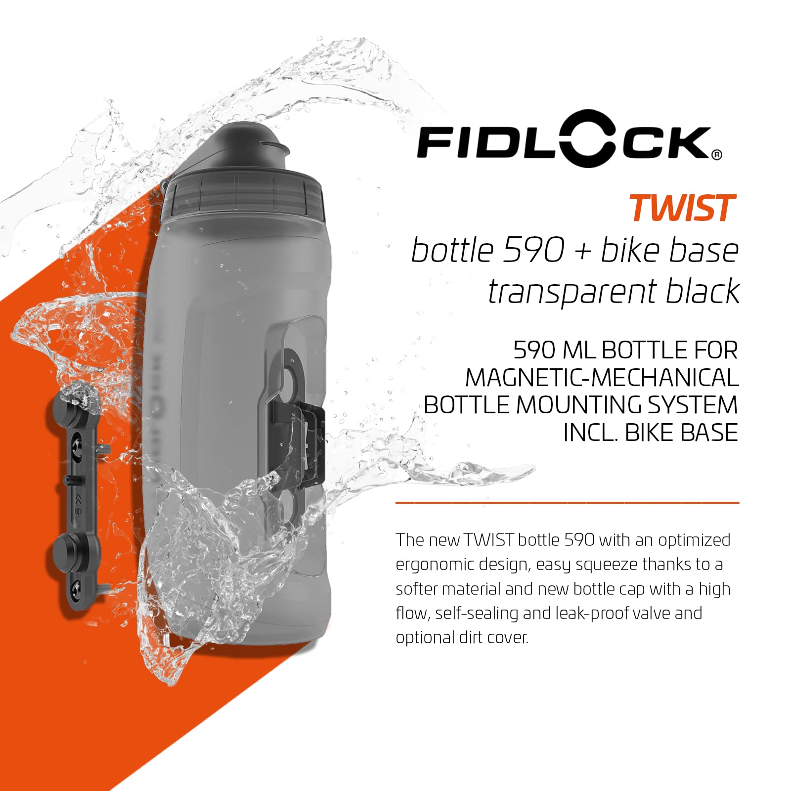 Fidlock TWIST 590ml Magnetic Bike Bottle with Base – Black, BPA Free