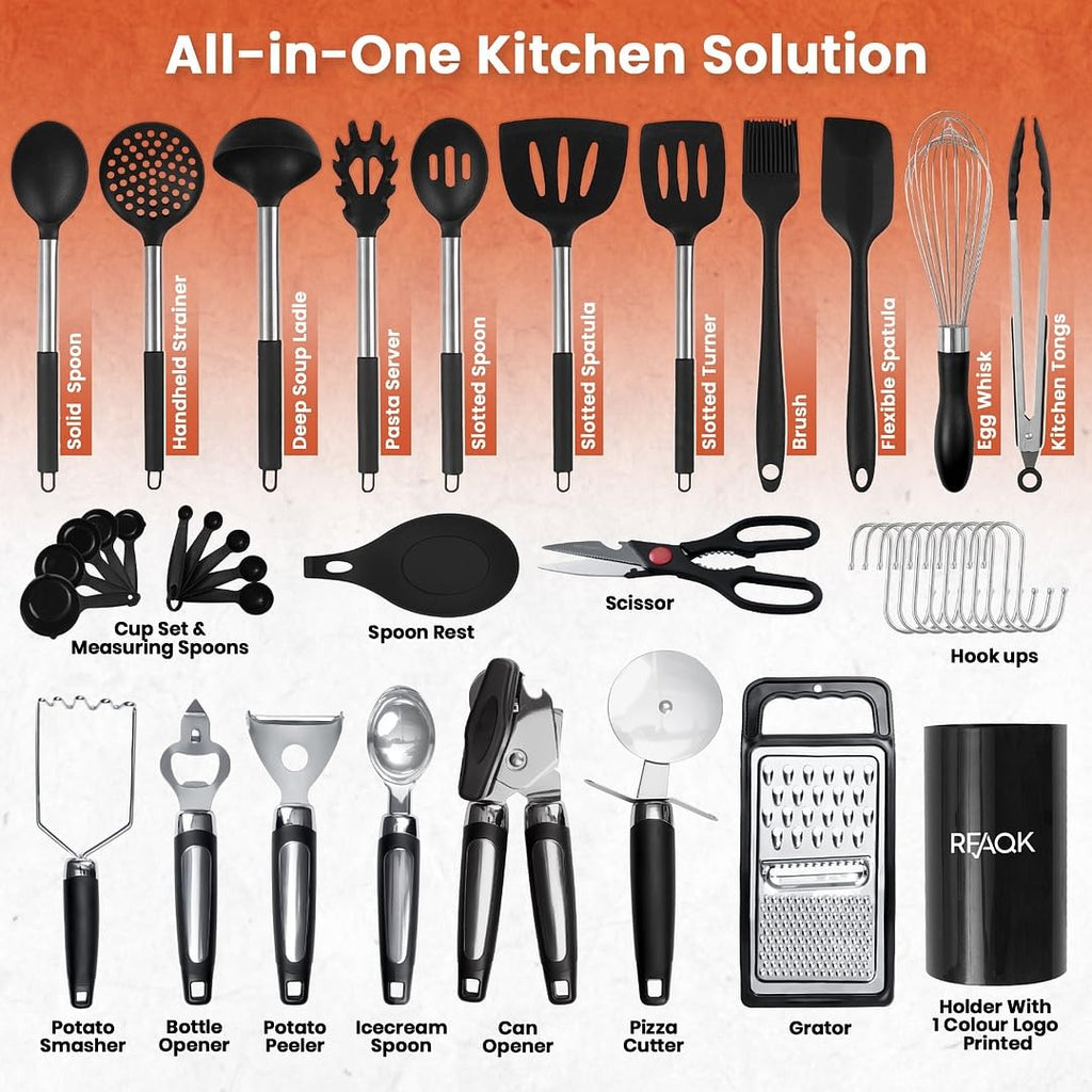 RFAQK 40-Piece Silicone Kitchen Utensils Set | Heat Resistant Cooking Tools